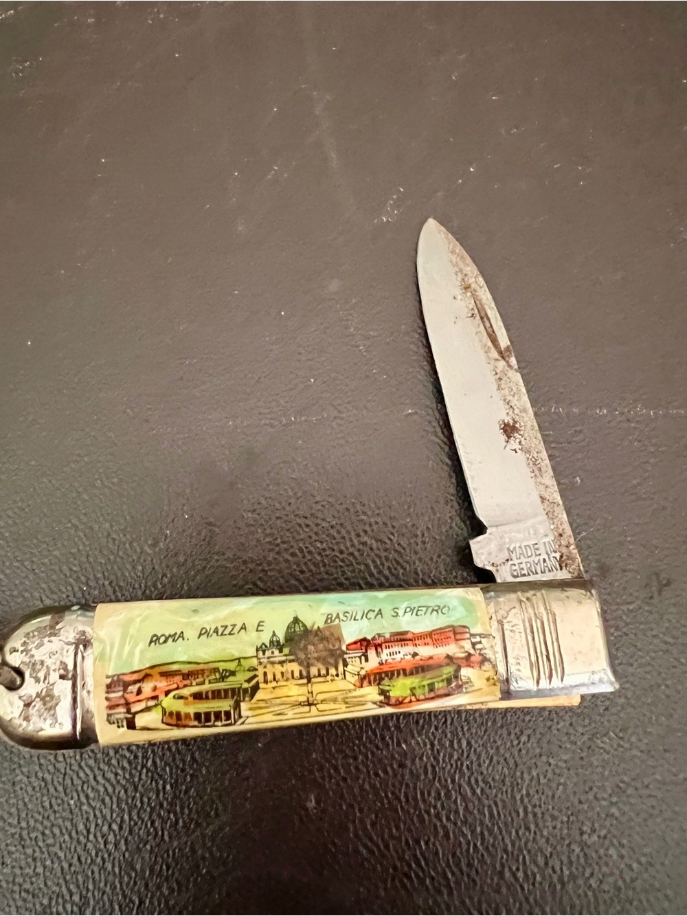 Vintage Made in Germany Roma Piazza E Basilica S Peitro pen knife 3" Celluloid